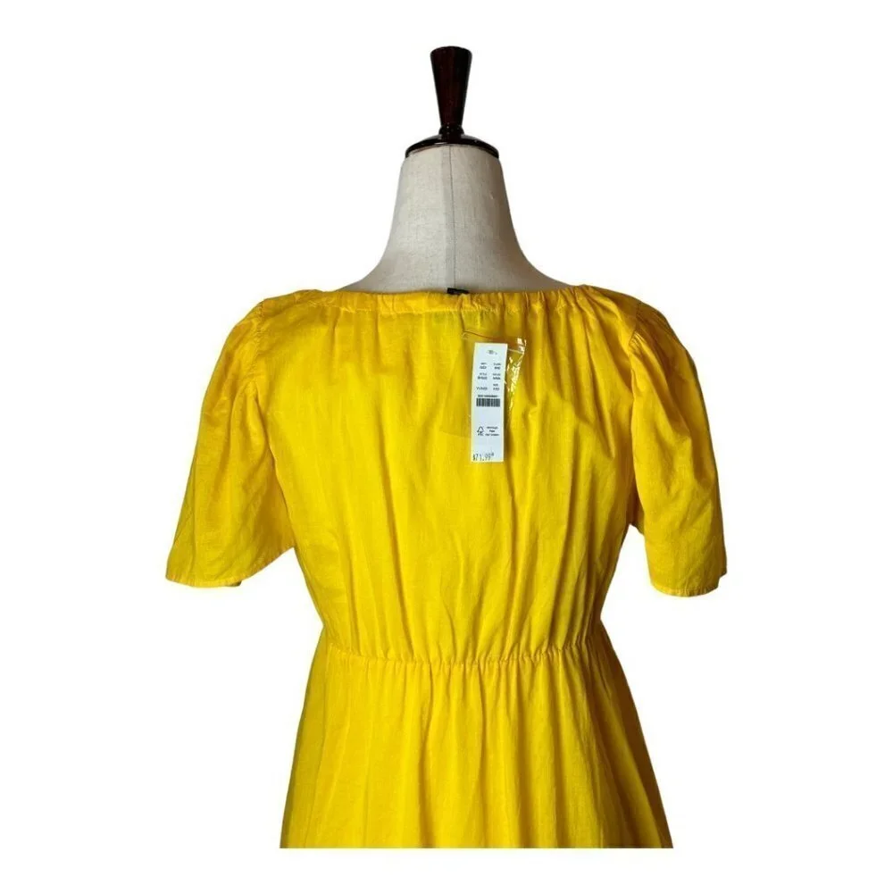 J Crew Dress Women XXS Yellow NWT Cotton Voile Tiered Button Front Beach‎ Boho